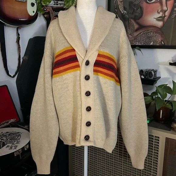 Vintage 1970s Pendleton Creme Western Wear Cardigan Sweater - Picture 1 of 8